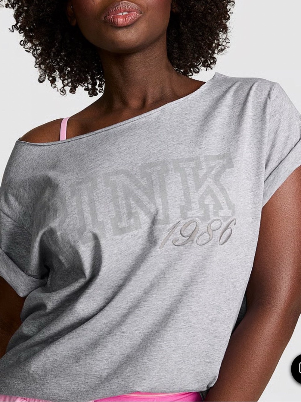 Victoria's Secret PINK Campus Cotton Off The-Shoulder Tee Women Size XL NWT